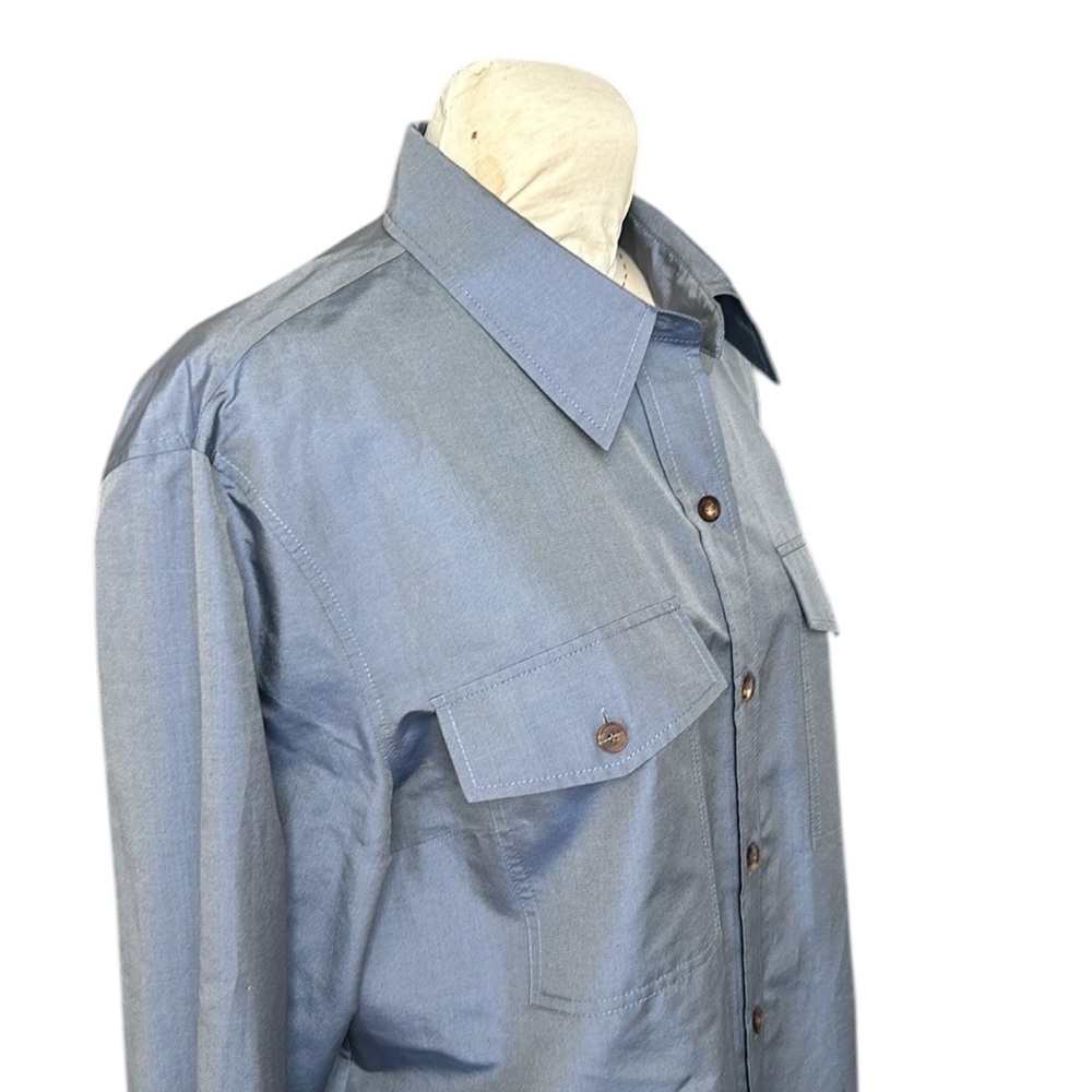 Lafayette 148 New York Iridescent Blue Silk Blend Button Down Shirt w/Pockets 18 - Picture 6 of 10